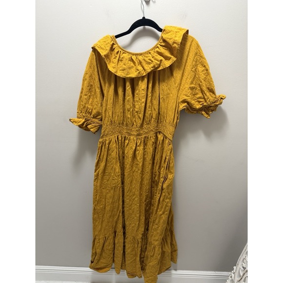 Universal Thread Eyelet Ruffle Midi Dress Mustard Yellow Size XL Cottagecore - Picture 5 of 12